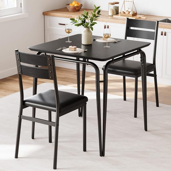 LKTART Modern 5 Piece Dining Table Set,Wooden Square Small Kitchen Dinner Table Set For 4 With Upholstered Chairs, Breakfast Table Set