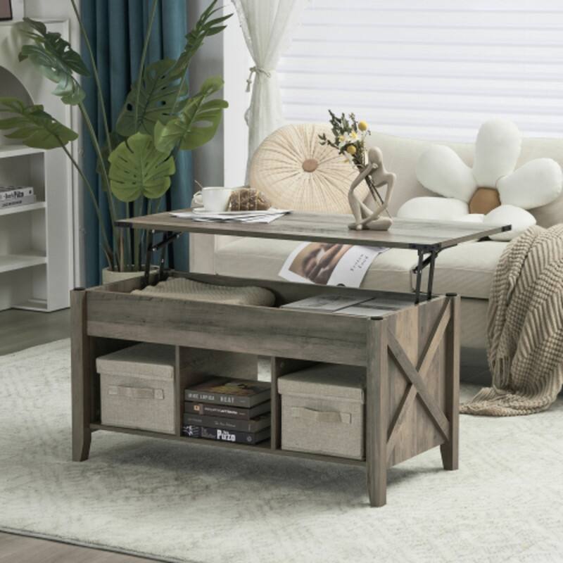 VINGLI Water-washed Gray Extensible Lift Coffee Table