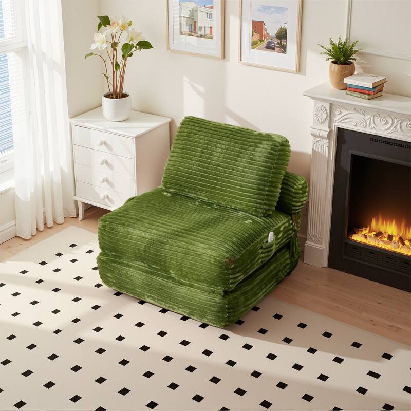HOOOWOOO Modern Upholstery Fabric Folding Sofa Couch - Green-Plush