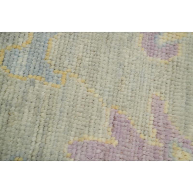 Vegetable Dye Blue Oushak Turkish Area Rug, Floral Geometric Carpet - 9' 10'' X 7' 11''