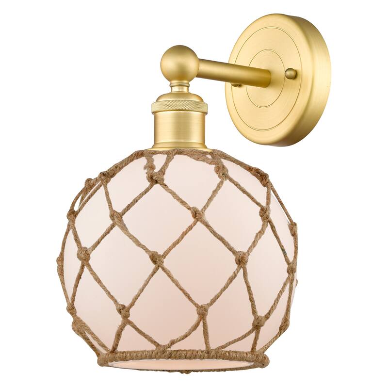 Innovations Lighting Endless Possibilities Edison - Farmhouse Rope - 1 Light 8" Sconce - White Glass with Brown Rope/Satin Gold