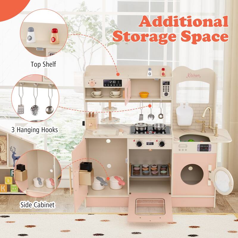 Gymax Play Kitchen for Kids w/ Stoves Light Sound Faucet Microwave - See Details