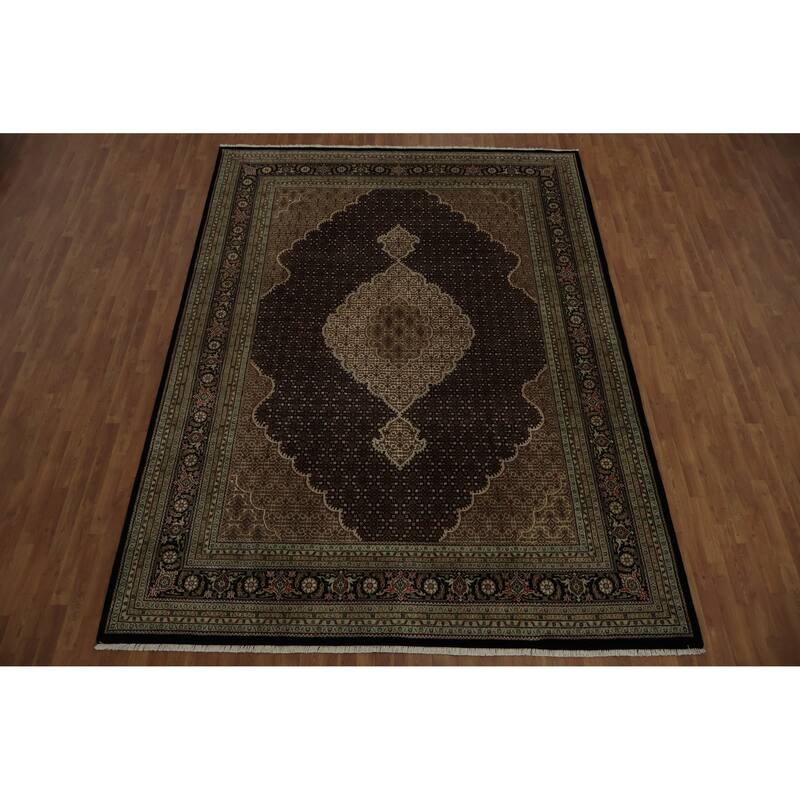 Hand Knotted Oriental 100% Wool Carpet Traditional Floral Black Tabriz-Mahi Area Rug - 12' 1'' X 8' 11''