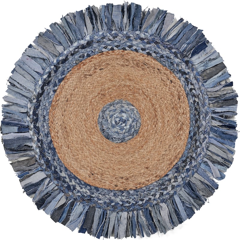 Sevita Organic Jute Braided Area Rug, Denim Blue and Natural