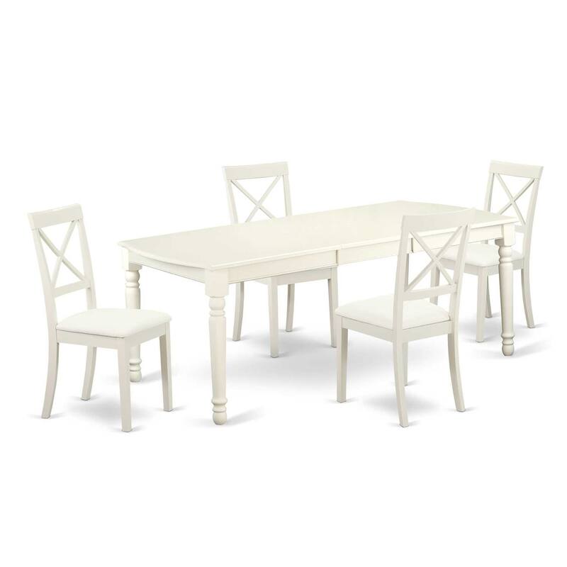 Baroque Dining Set 5Pc - Linen White Table & Chairs - Elegant Kitchen Set - Modern Farmhouse Style