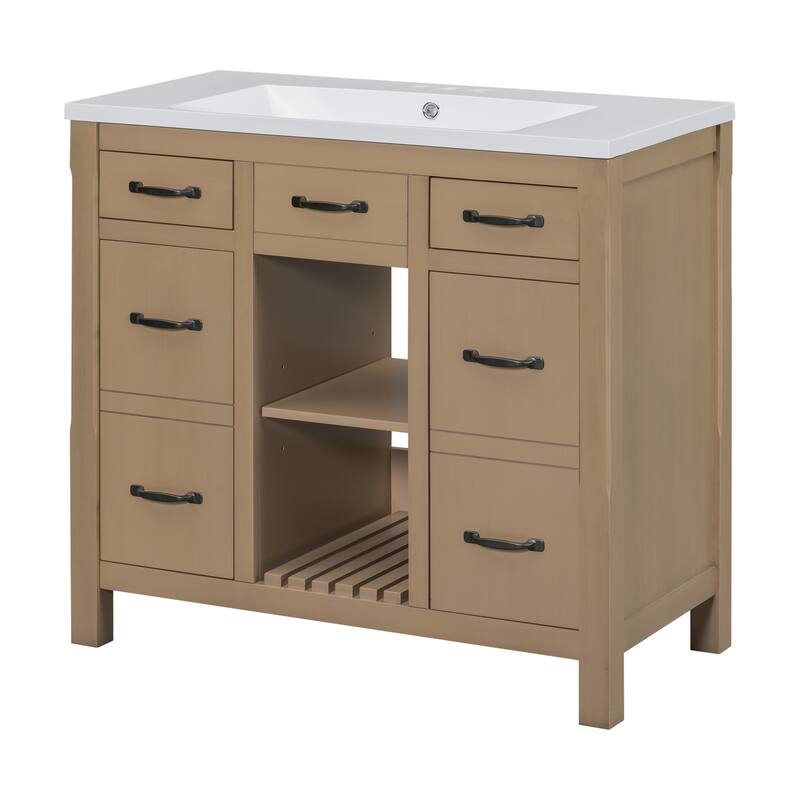 36" Solid Wood Frame Bathroom Cabinet