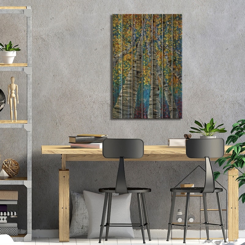 Painted Whimsy Aspen Trees Print On Wood by OLena Art - Multi-Color
