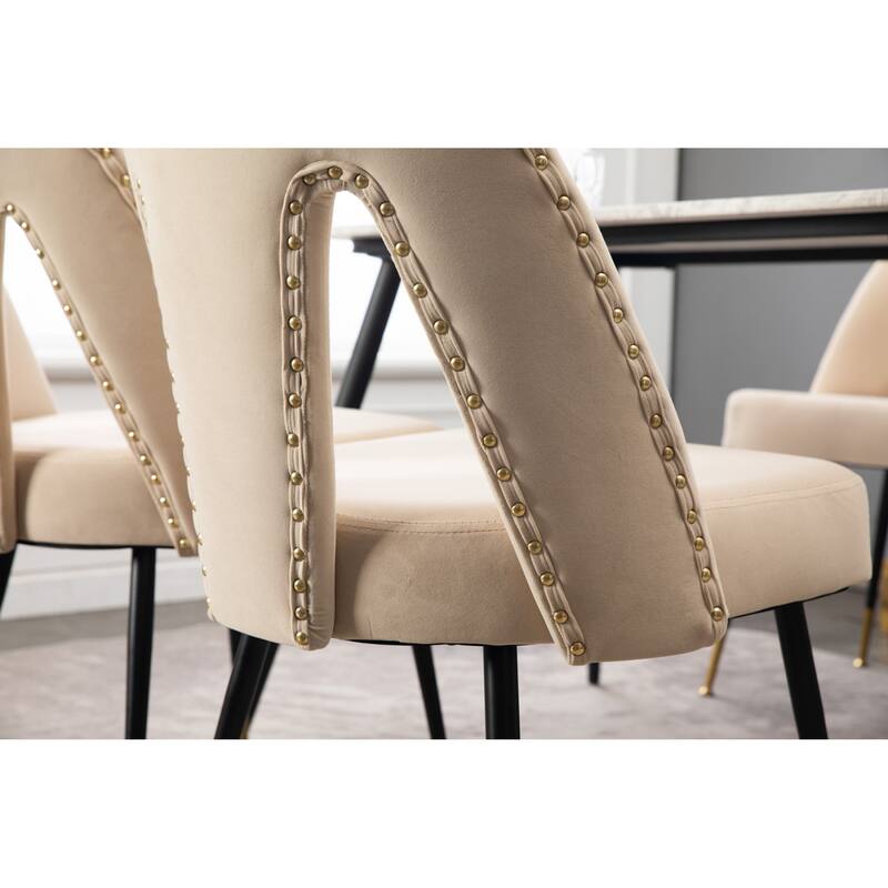 Velvet Upholstered Dining Chair with Nailheads