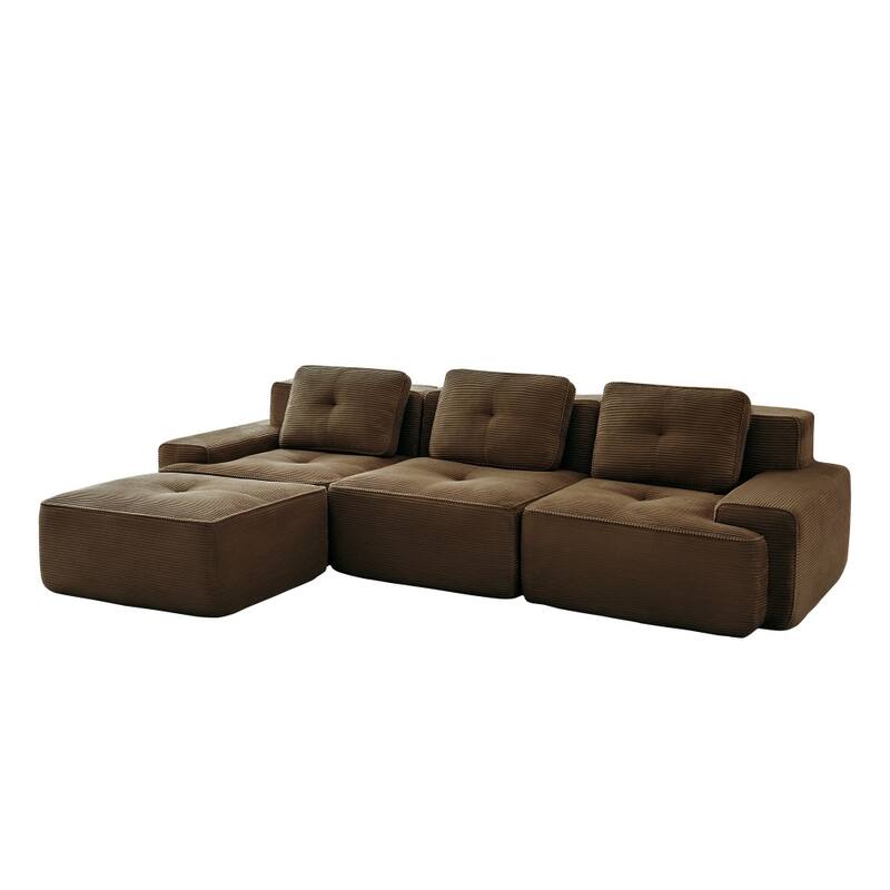 Modern 3-Seater Modular Tufted Design Corduroy Sectional Sofa with Deep Seat