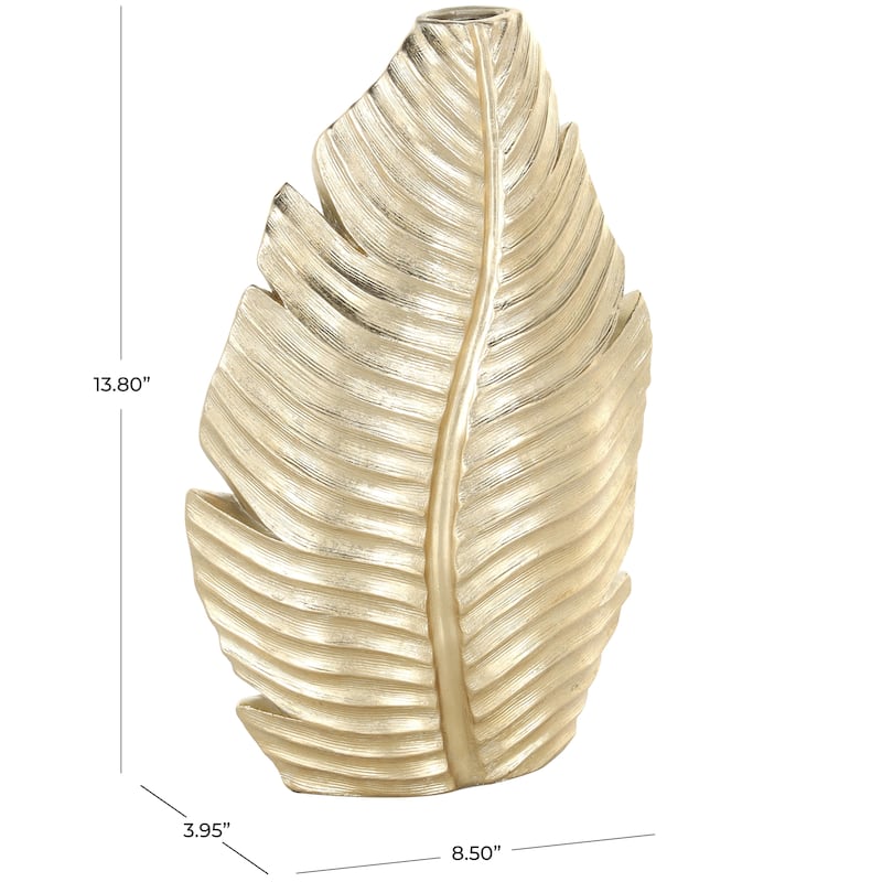Polystone Leaf Curved Metallic Decorative Vase - Gold - Roche River Decor