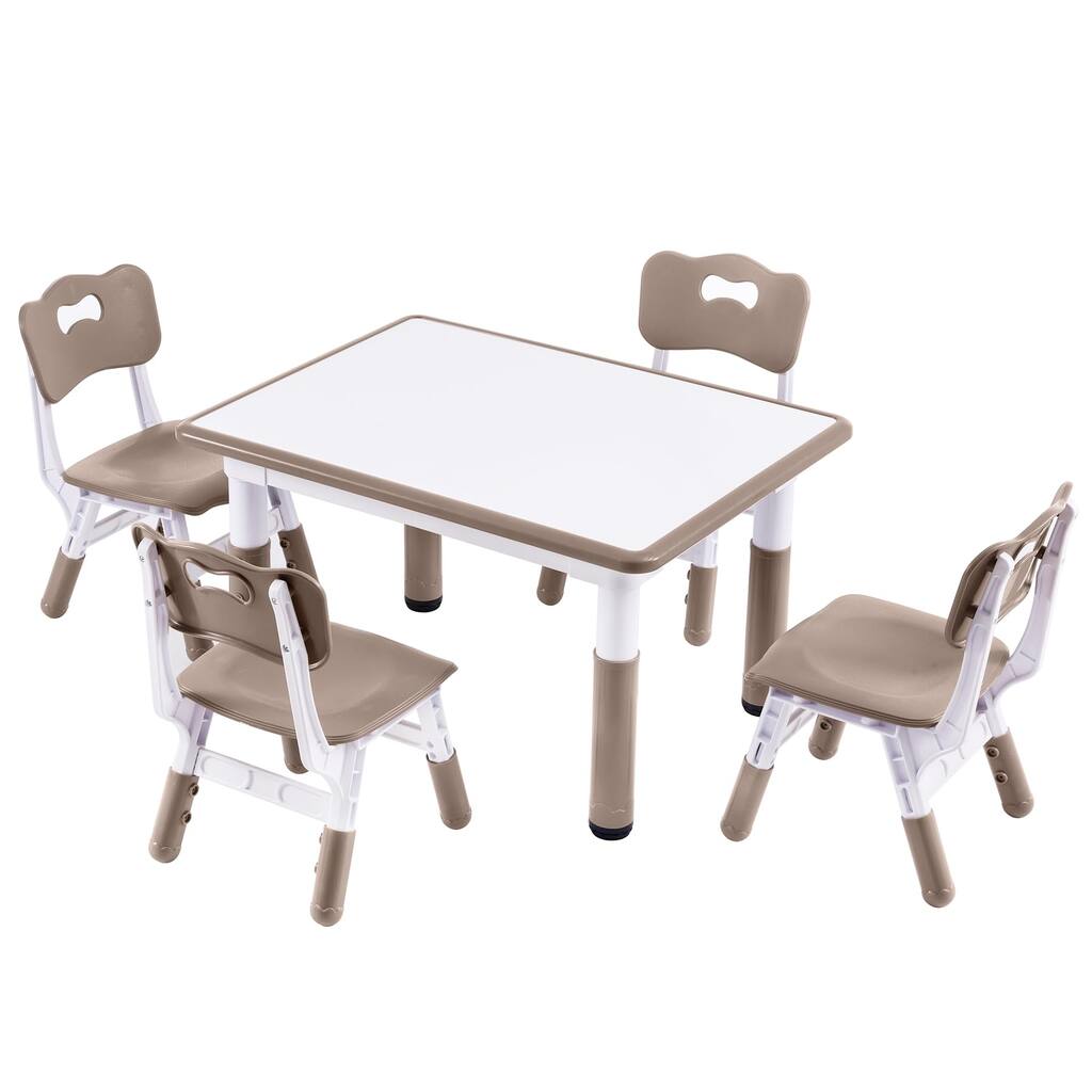 Height-Adjustable Kids Table and 4 Chairs Set, Toddler Table and Chair Set, 31.5''L x 23.6''W Children Activity Table
