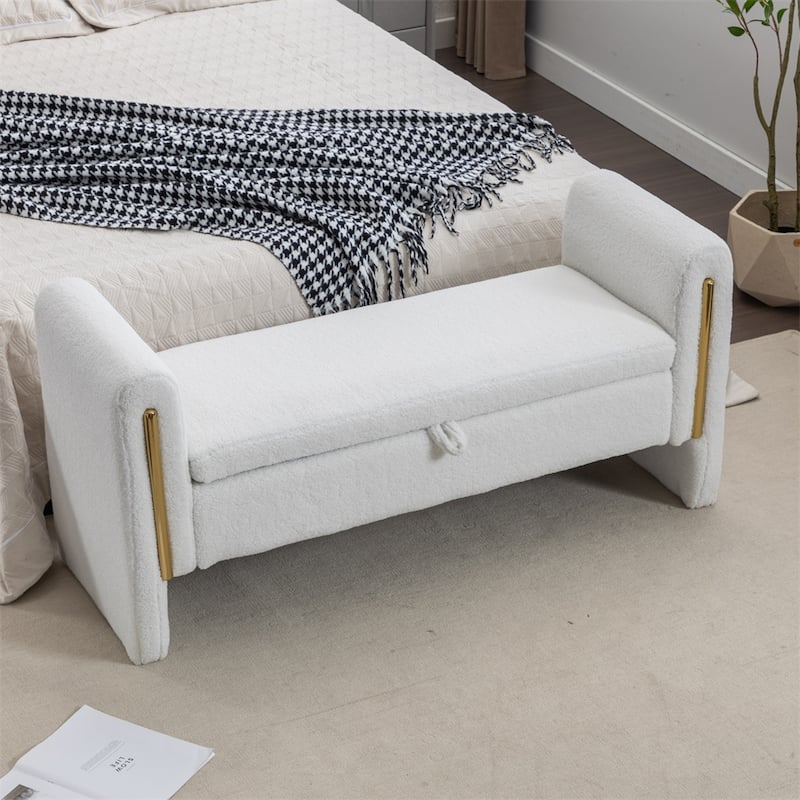 Storage Bench Bedroom Bench With Gold Metal Trim Strip For Living Room