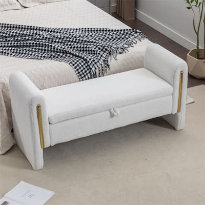 Storage Bench Bedroom Bench With Gold Metal Trim Strip For Living Room