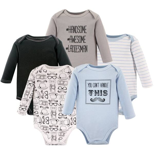 slide 1 of 1, Hudson Baby Infant Boy Cotton Long-Sleeve Bodysuits 5pk, Mustache 0-3 Months - Mustache