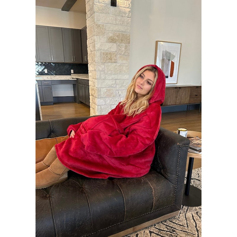 Wearable Hoodie Blanket & Oversized Sherpa Fleece Sweatshirt In One TV Blanket