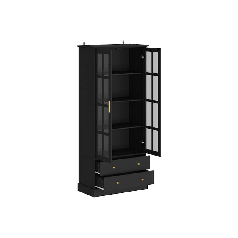 Glass Display Cabinet with 4 Shelves, 2 Doors Curio Cabinets Pantry - 31.5"Wx70.1"H