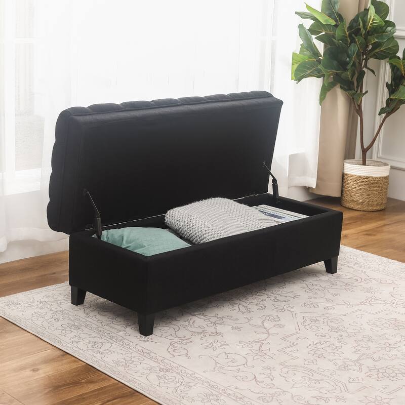 Adeco Linen Rectangle Storage Ottoman for Living Room Bedroom