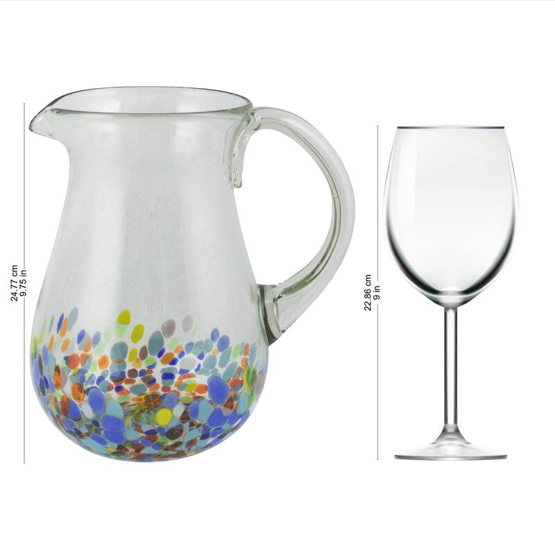 NOVICA Handmade Confetti Festival Blown Glass Pitcher (Mexico) - 7.75*8.25 - 1 Piece