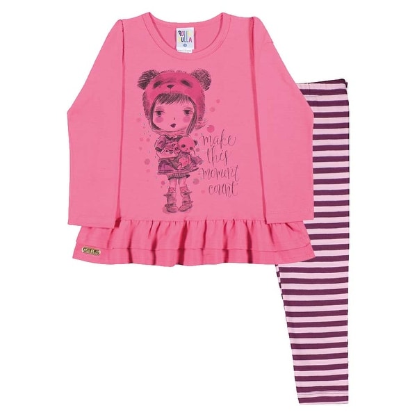 Toddler Girl Outfit Long Sleeve Shirt and Striped Leggings Pulla Bulla 1-3 Years