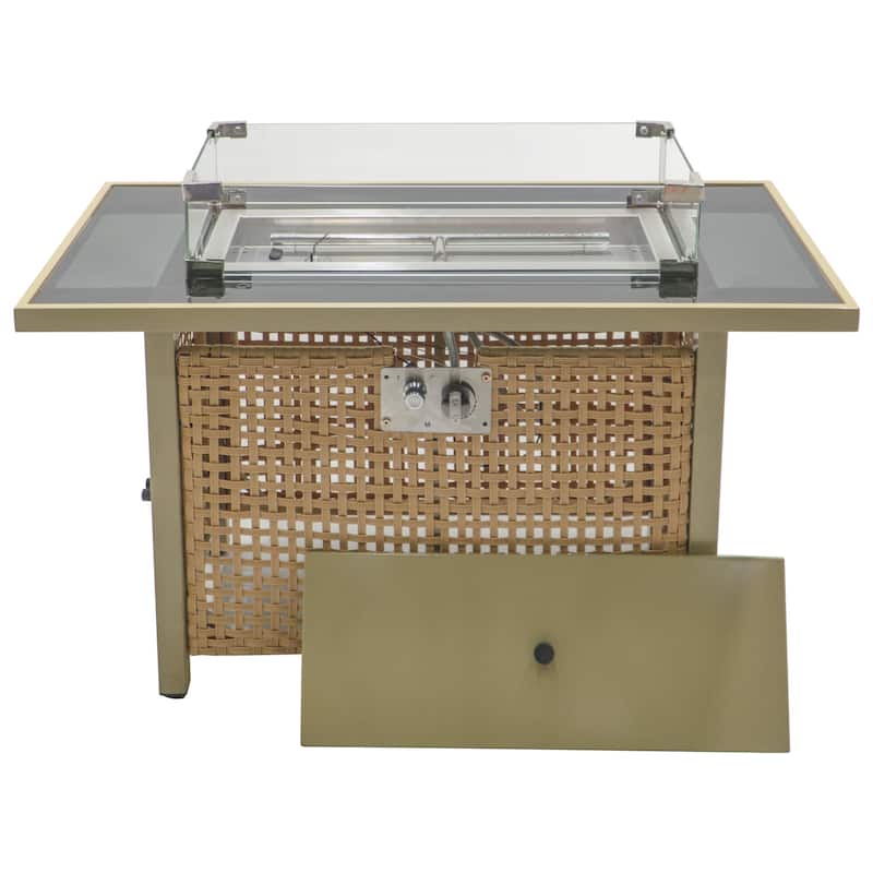43" 60000 BTU Propane Wicker Gas Fire Pit Table w/ Glass Wind Guard