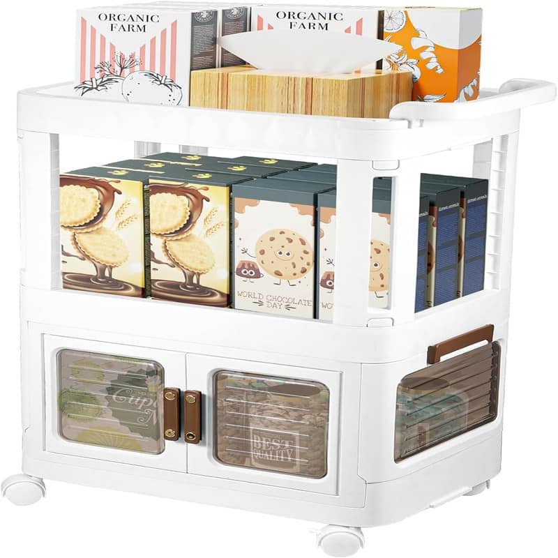 3 Tier Rolling Storage Cart Plastic Utility Cart with Handle Movable Cart - 12"D x 17.5"W x 25.9"H