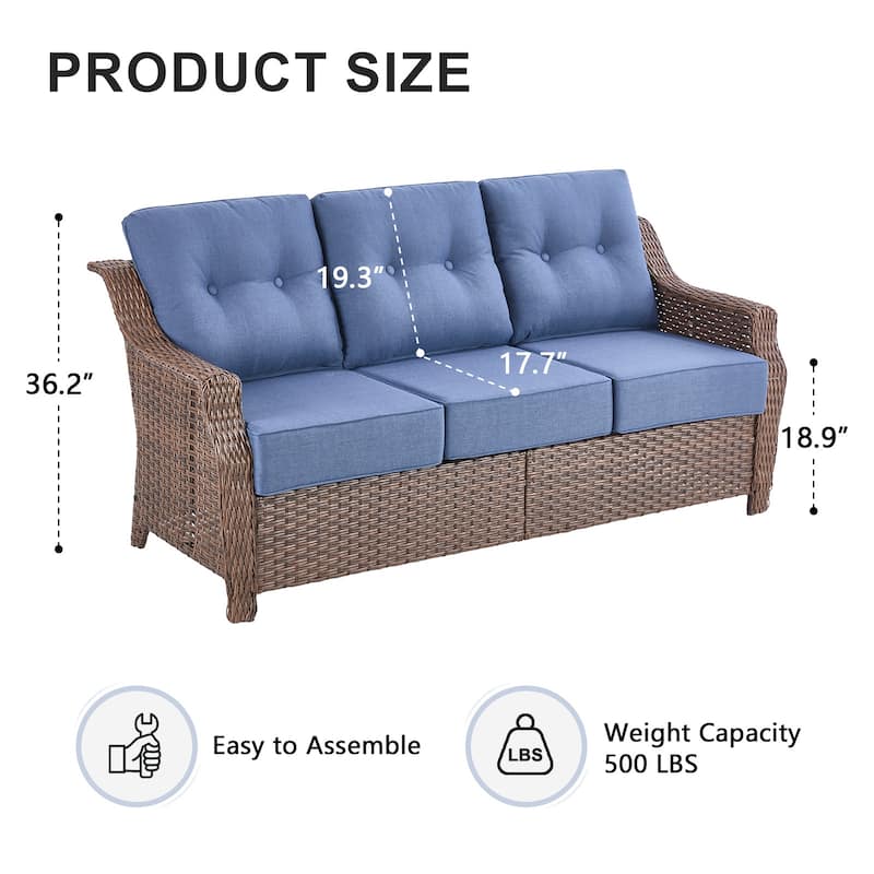 Gymojoy 75'' 3-Seat Paito Wicker Sofa with 6-Inch Ultra-Plush Cushions & Water-Resistant Olefin Fabric