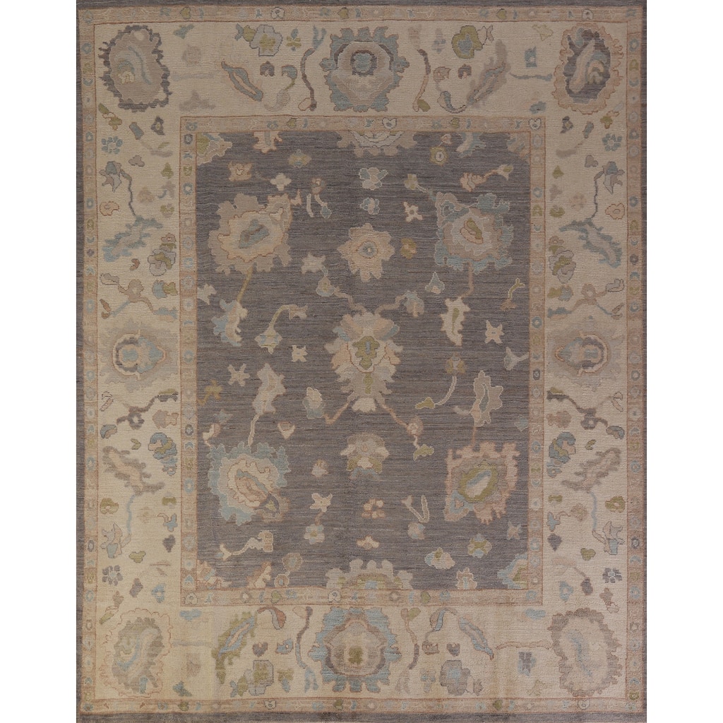 Hand Knotted Oriental 100% Wool Carpet Transitional All-Over Greys & Charcoal Oushak Area Rug - 9' 5'' X 8' 2''