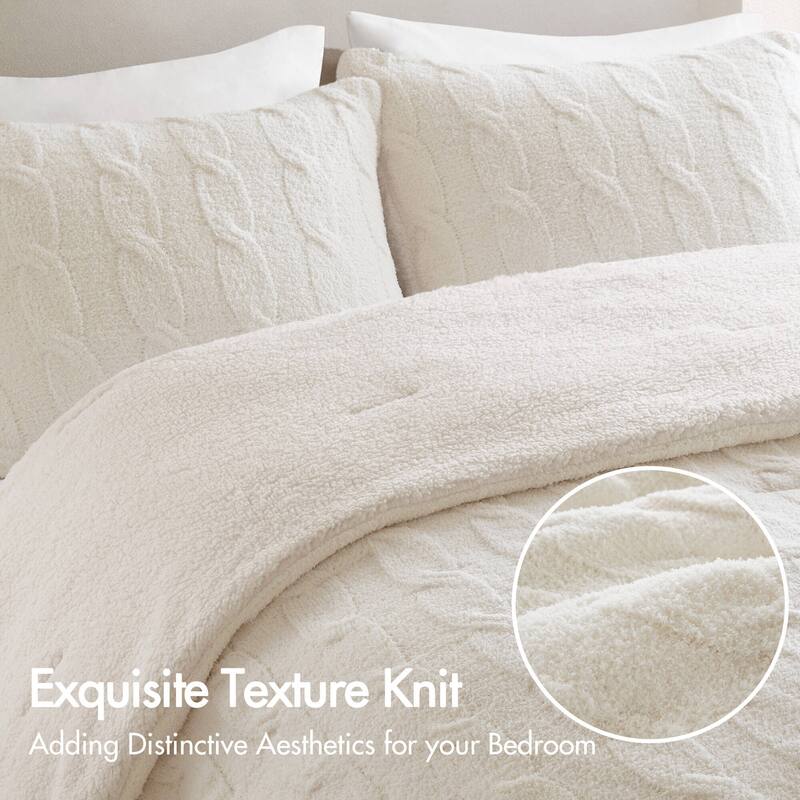 2 Pieces Twin Cable Knit Chenille Comforter Set