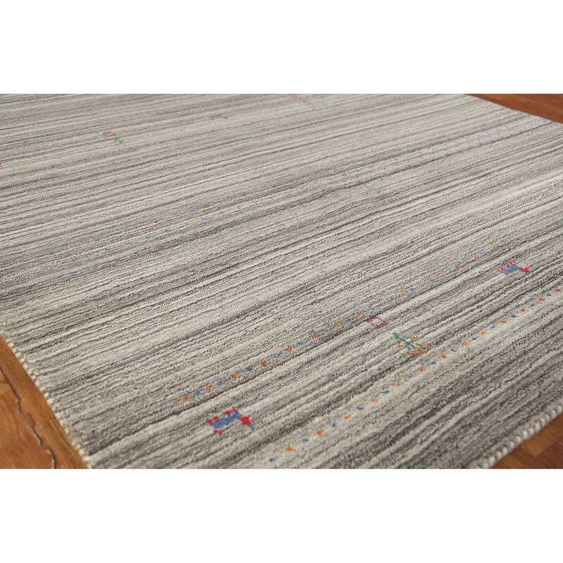 Hand Knotted Oriental 100% Wool Carpet Tribal Animal Pictorial Greys & Charcoal Gabbeh Area Rug - 7' 8'' X 5' 0''