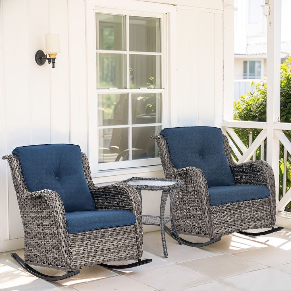 Patio Rocking Chair with Coffee Table Outdoor Rocking Chairs Set of 3