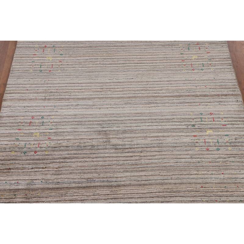 Earth Tone Gabbeh Indian Area Rug Handmade Tribal Wool Carpet - 5'0" X 7'10"