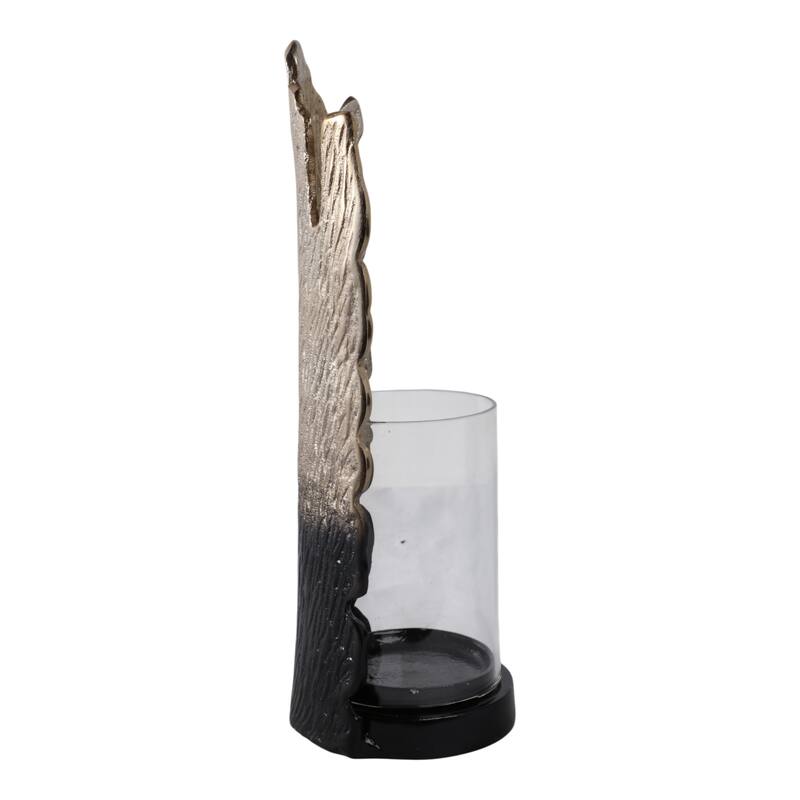 Metal Glass Candle Holder Pillar Backplate Artisan-Inspired Accent