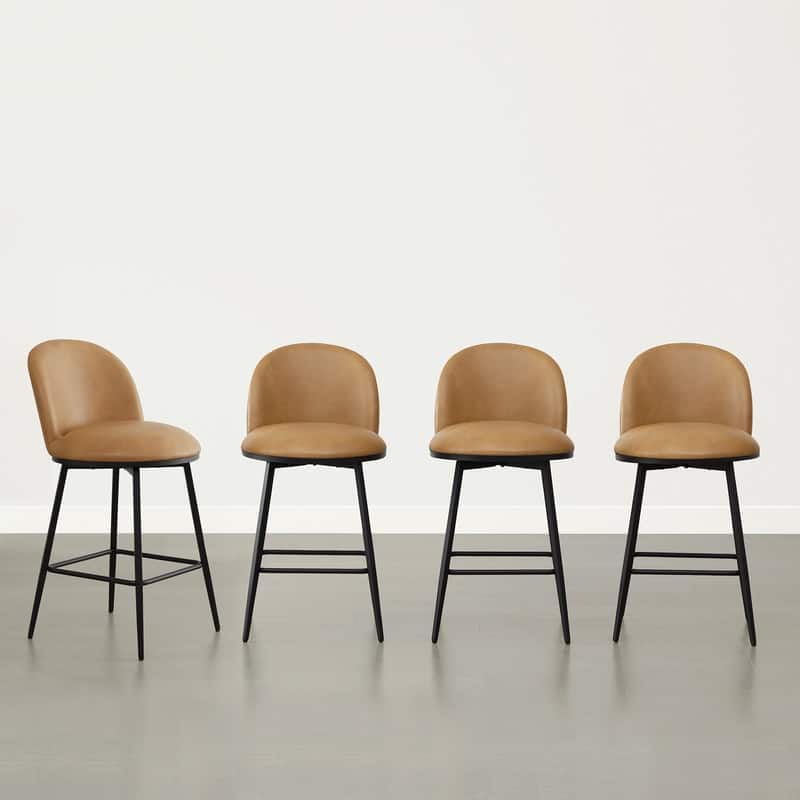 Beverly Swivel Counter Bar Stool Set 26 in Barstools with Metal Frame - Set of 4 - Cognac