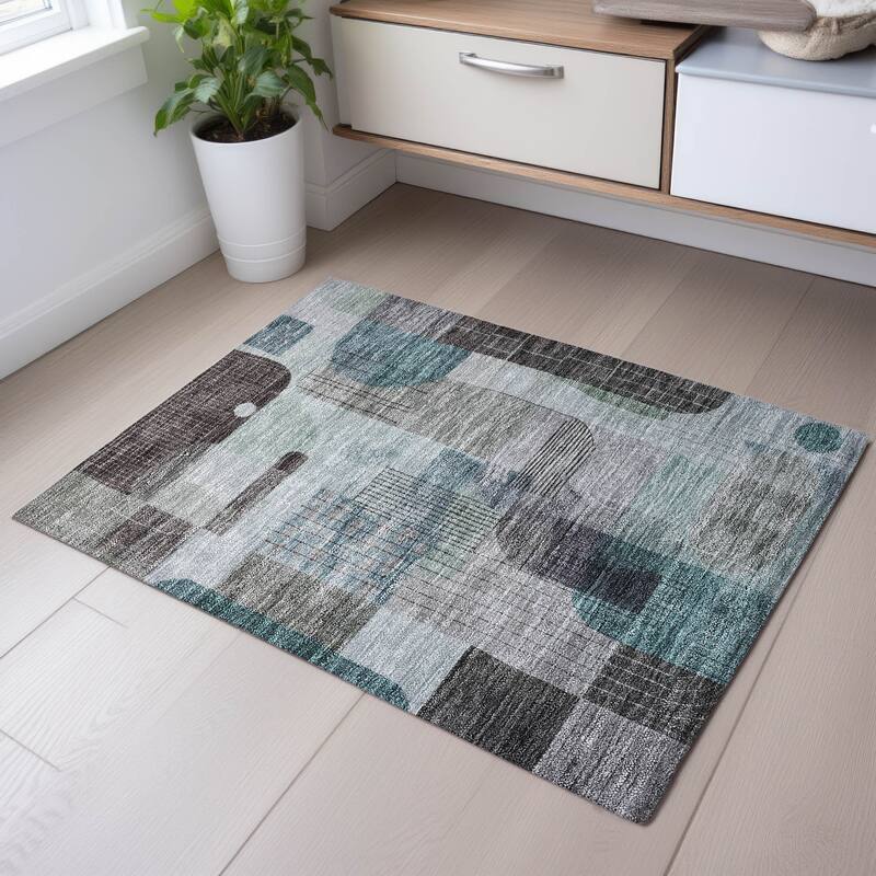 Premium Washable Super Soft Abstract Contemporary Mayfield Rug - Teal - 1'8" x 2'6"