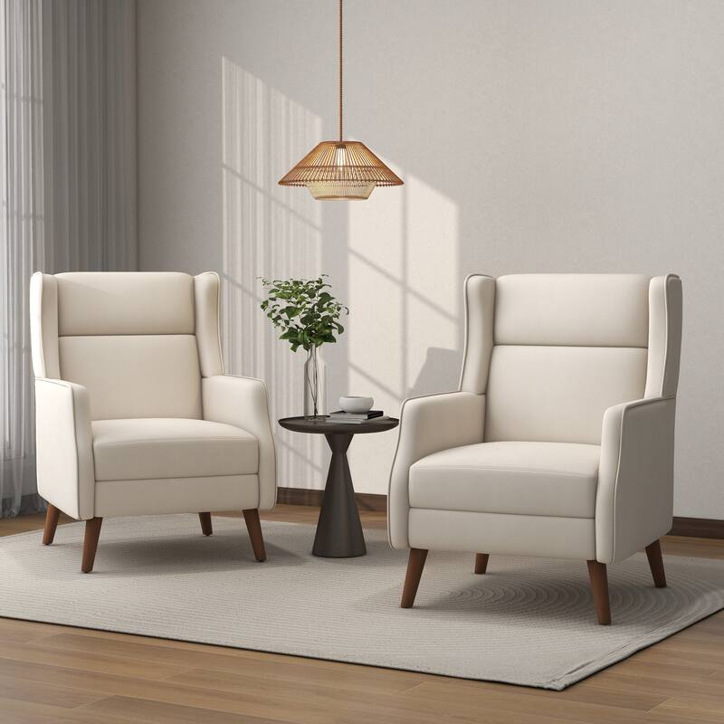 Cotton Linen Accent Chair with Wood Legs