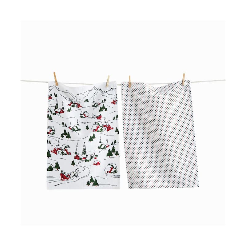 Winter Vignette Dishtowel Set Multicolor Cotton Kitchen Towels for Christmas Machine Washable 26 x 18 Inches