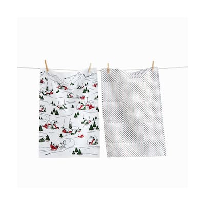 Winter Vignette Dishtowel Set Multicolor Cotton Kitchen Towels for Christmas Machine Washable 26 x 18 Inches