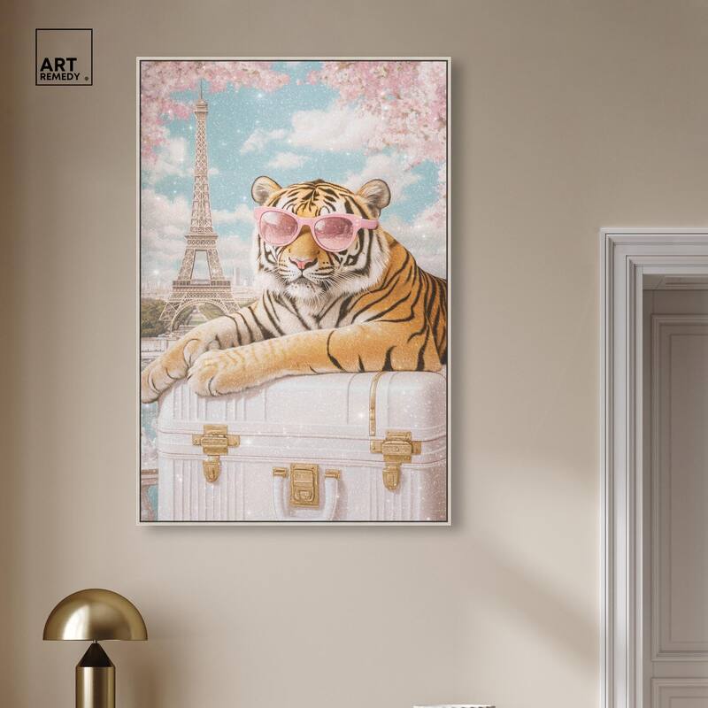 Tiger Luggage Paris Canvas by Art Remedy