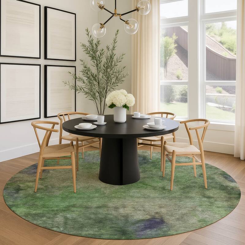 Machine Washable Indoor/ Outdoor Abstract Contemporary Chantille Rug