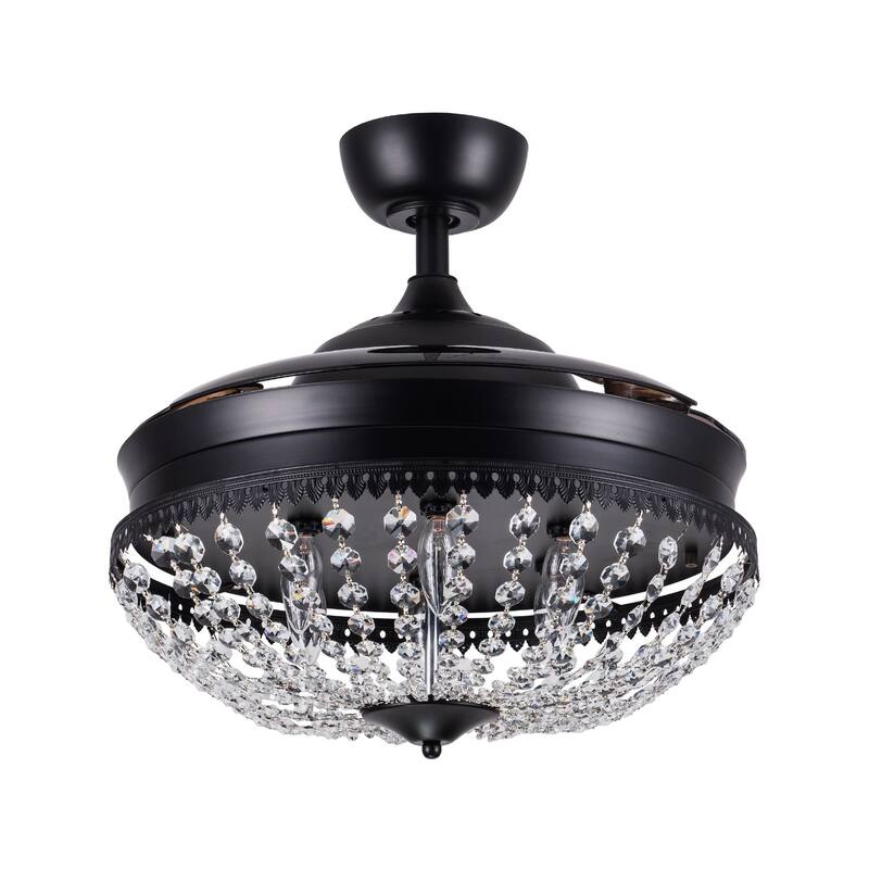 42" Modern Chrome 6-light Chandelier Crystal Ceiling Fan with Remote