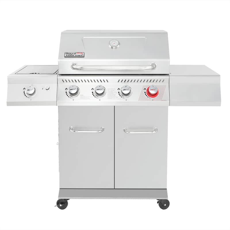 Royal Gourmet GA4402S 4-Burner BBQ Cabinet Style Gas Grill, Silver - Silver - Propane Gas