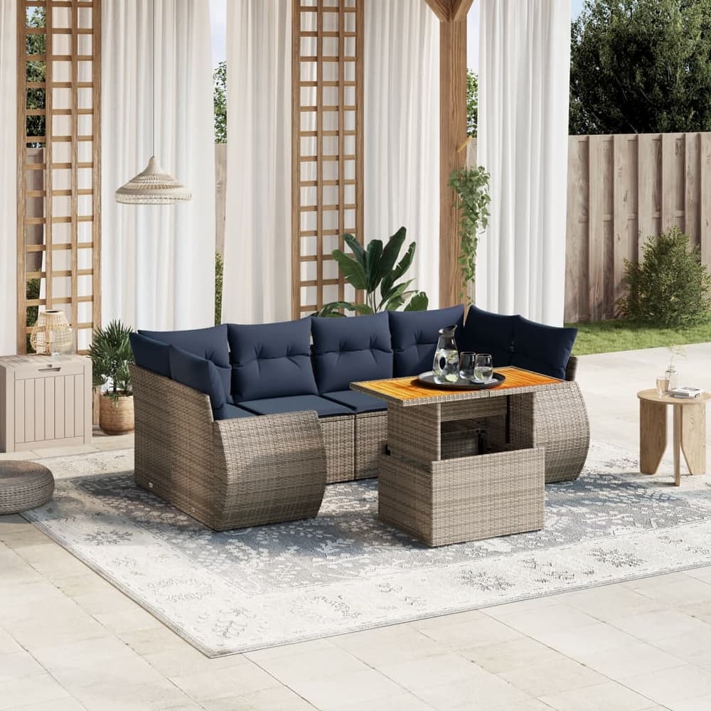 vidaXL Patio Sofa Set with Cushions Outdoor Furniture 7 Piece Poly Rattan - 24.4 x 24.4 x 27.2