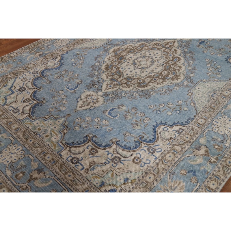 Traditional Medallion Tabriz Persian Area Rug Hand-Knotted Wool Carpet - 6'5"x 9'5"