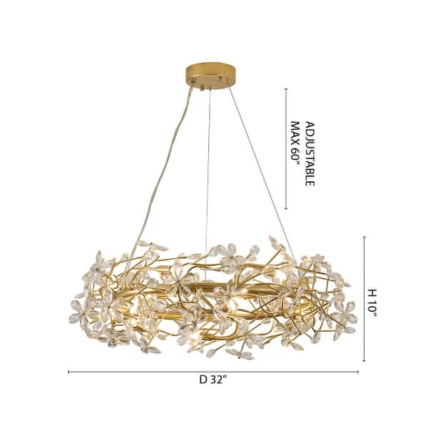 Eclectic 12-Light Gold Aluminum Chandelier With Clear Crystals - Bed ...