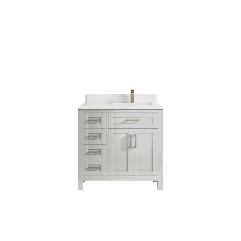 Willow Collections 36 in. W x 22 in. D Cambridge Right Offset Sink Bathroom Vanity with Countertop - 1.5" Empira White - Coventry Gray