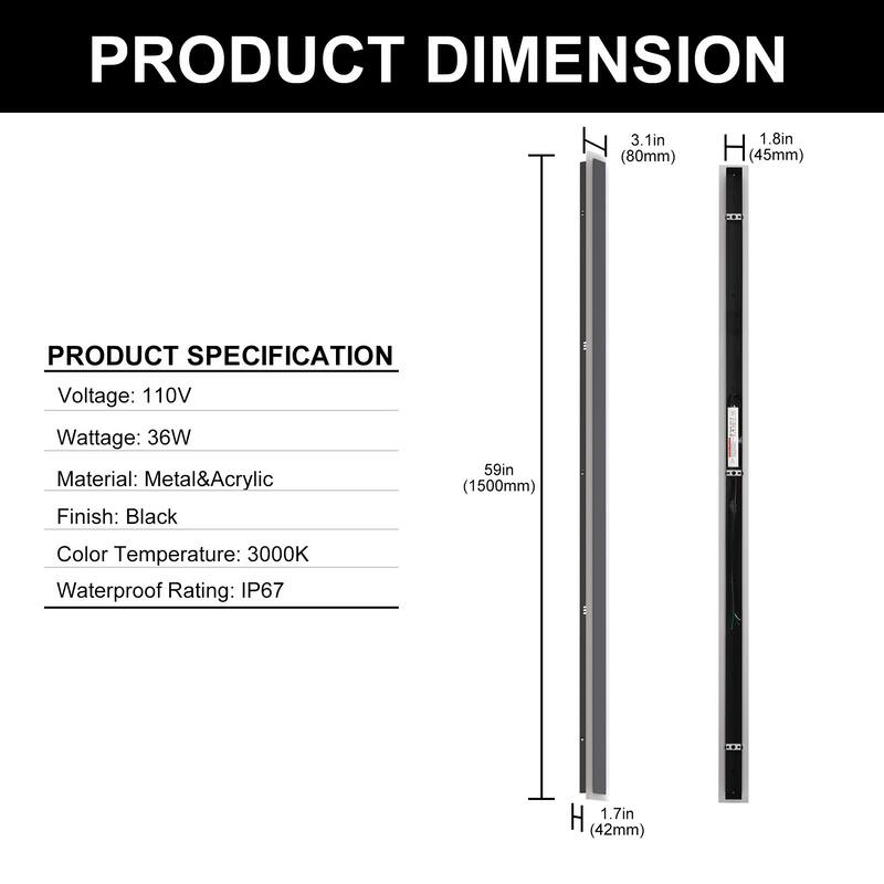 YANSUN Outdoor LED Wall Light, Rectangular Shape, 3000K Warm Light, Satin Black Finish for Elegant Exterior Lighting