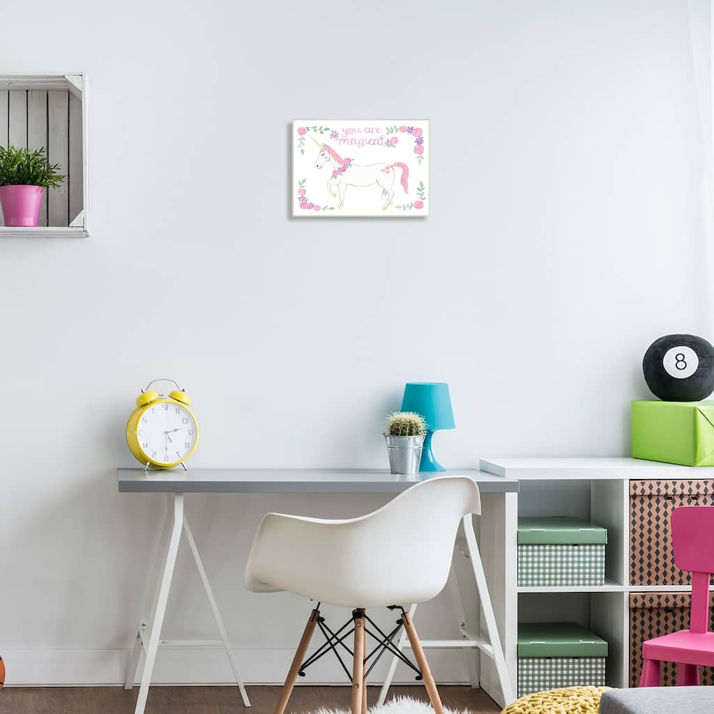 Stupell You Are Magical Saying Pink Unicorn Floral Border Wall Plaque Art Design by Heather Strianese