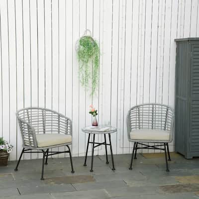 Outsunny 3 Pieces Patio PE Rattan Bistro Set, Outdoor Wicker Coffee Set, 2 Chairs & 1 Coffee Table Conversation Furniture Set