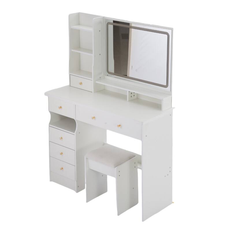 41" Vanity Set with 3-Color Adjustable LED Mirror & Cushioned Stool