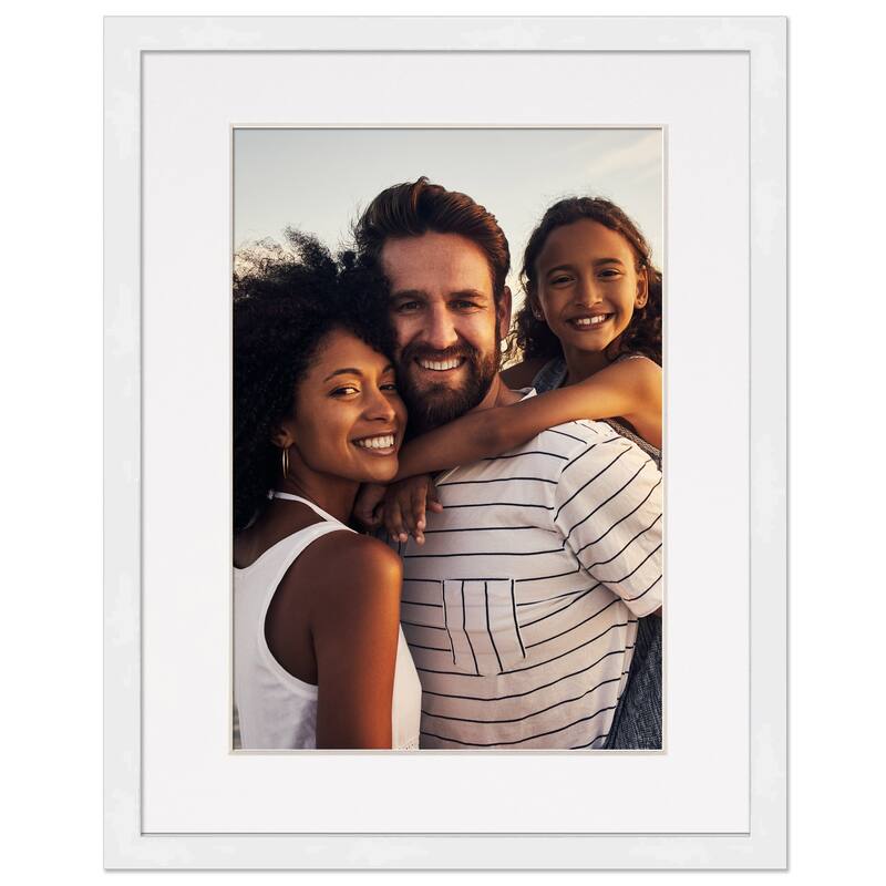 12x14 Frame with Mat - White 14x16 Frame Wood Made to Display Print or Poster Measuring 12 x 14 Inches with White Photo Mat